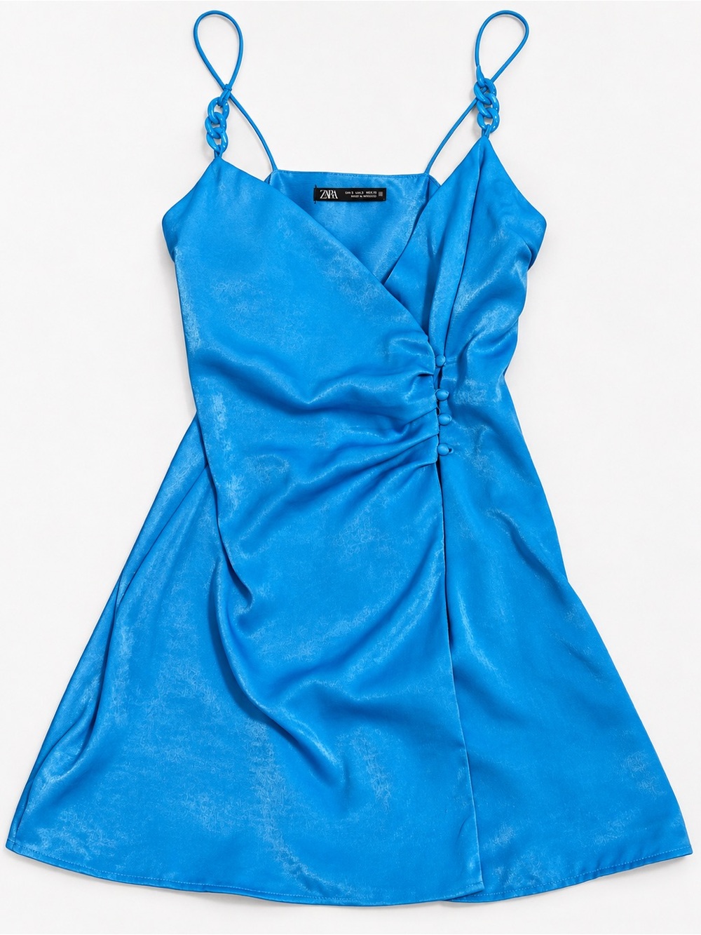 Zara electric blue satin mini dress with subtle shimmer